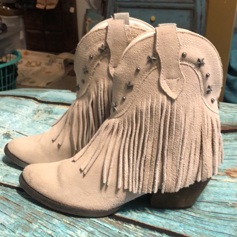Very Volatile Genuine Suede Fringe Boho Booties - Picture 2 of 14